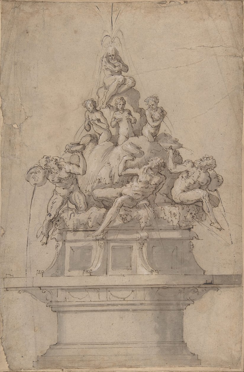 Entwurf für einen Brunnen mit Flussgöttern und Nymphen, 1511-74 von Giorgio Vasari
