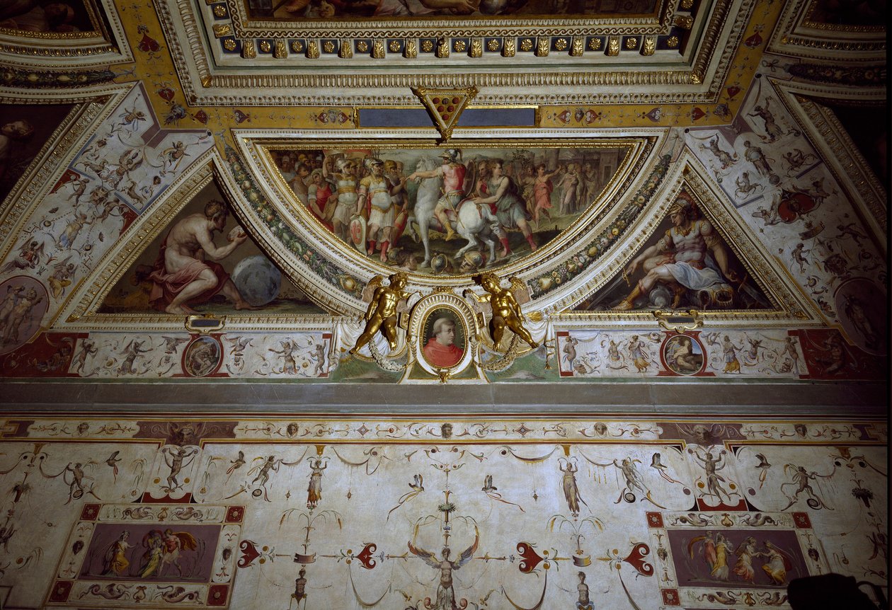 Detail des Zimmers von Lorenzo il Magnifico, Darstellung der Schlacht von Sarzana (Fresko) von Giorgio Vasari