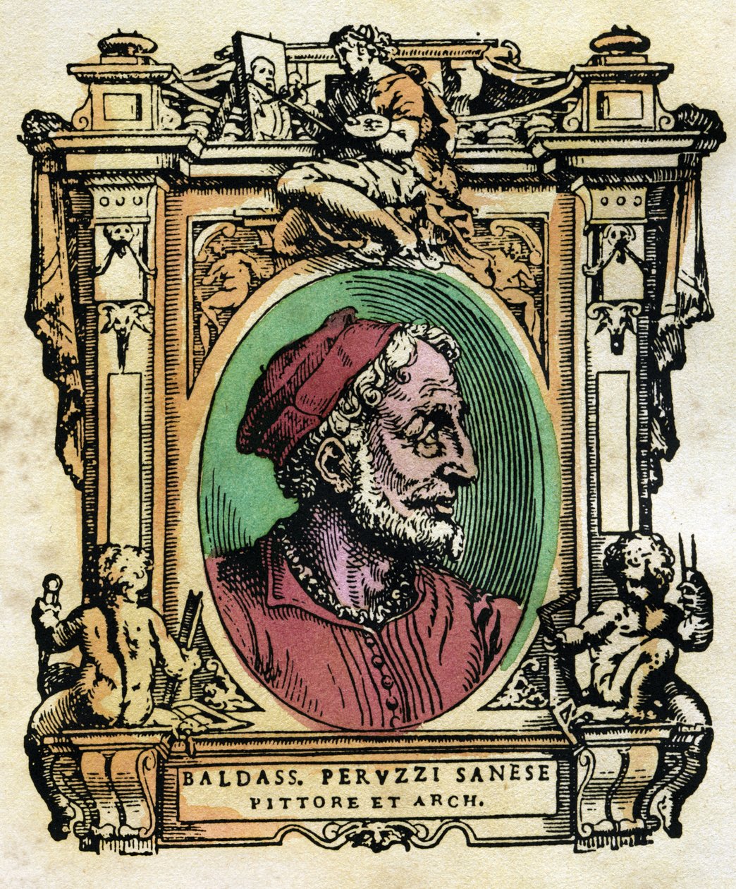 Porträt von Baldassarre Peruzzi (1481-1536) sienesischer Architekt und Maler. Gravur aus "Die Leben" von Giorgio Vasari (1511-1574) 1568 von Giorgio Vasari