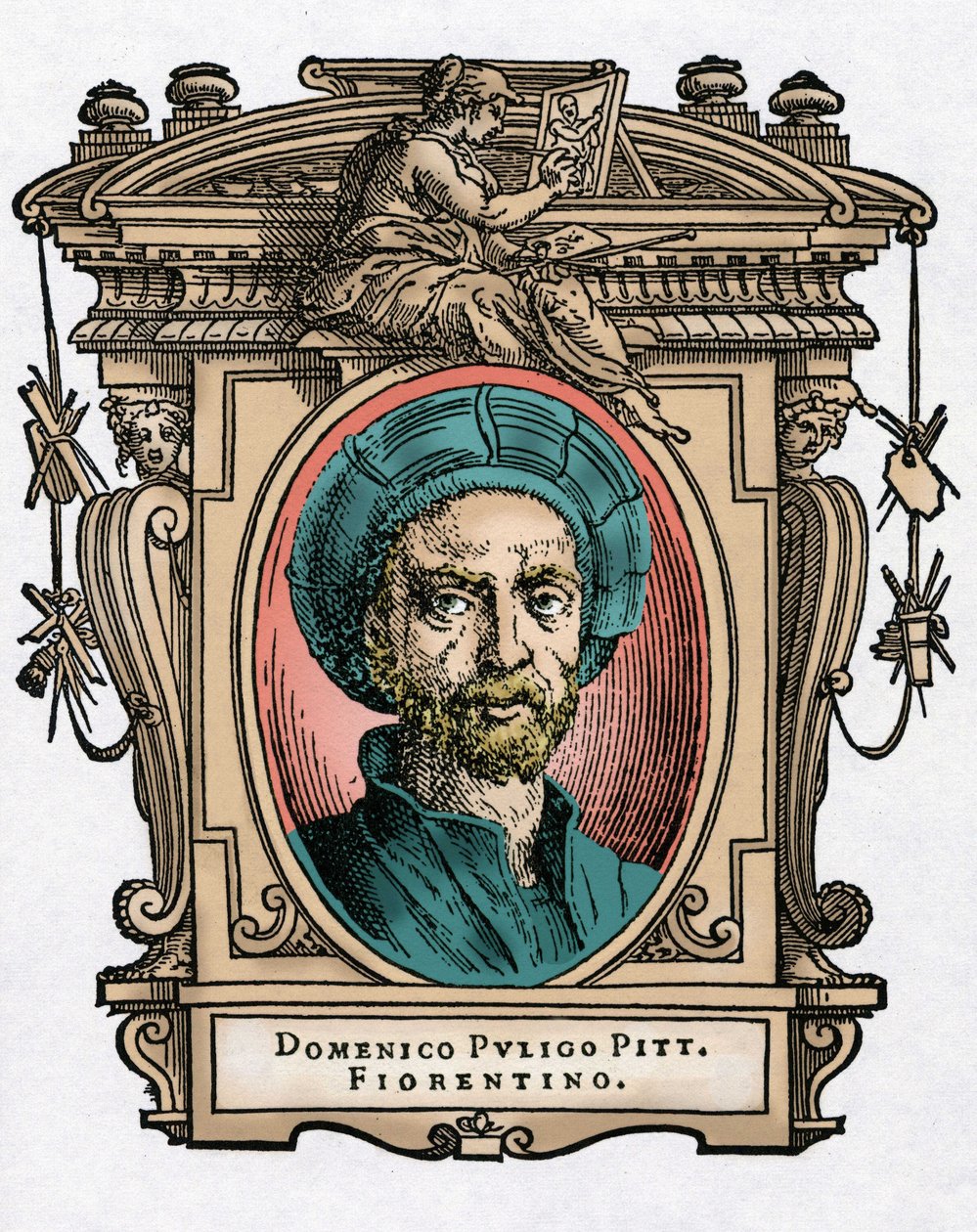 Porträt von Domenico Puligo, italienischer Maler. Gravur aus dem Werk Leben der ausgezeichnetsten Maler, Bildhauer und Architekten von Giorgio Vasari von Giorgio Vasari