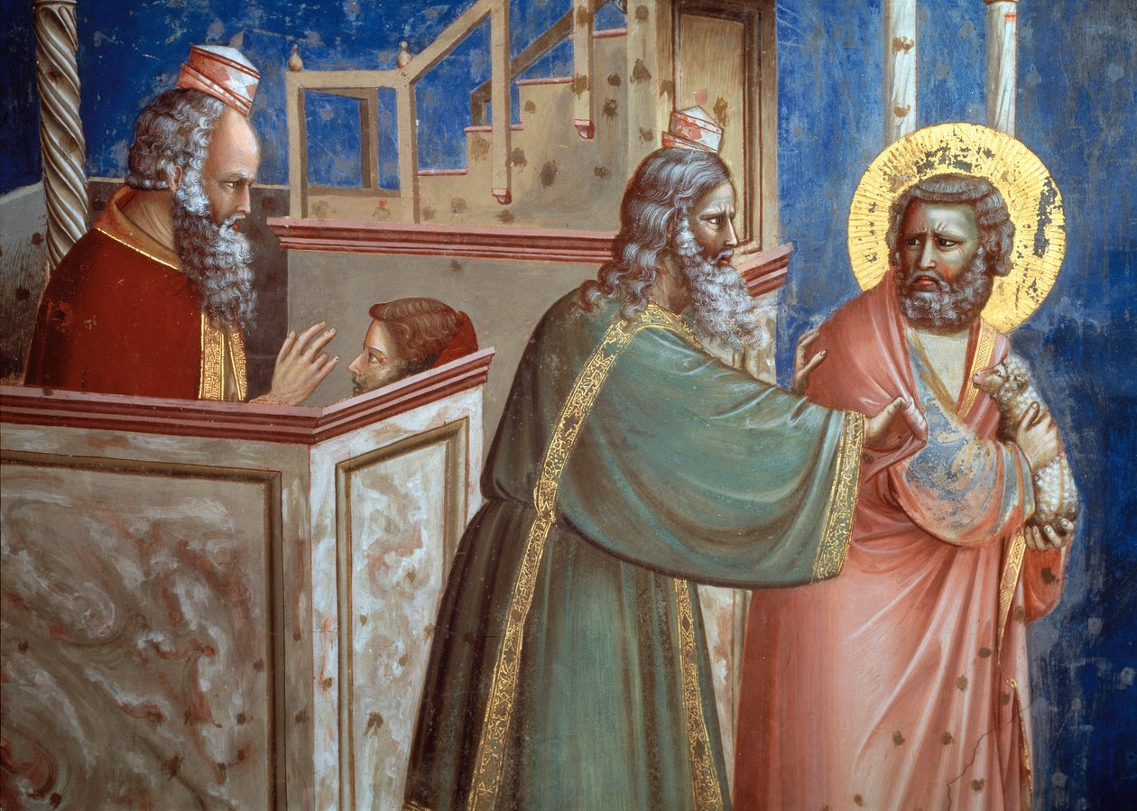 Der Priester weist Joachim zurück, der mit einem Lamm zum Opfer kam. (Detail) von Giotto (c.1266-1337)