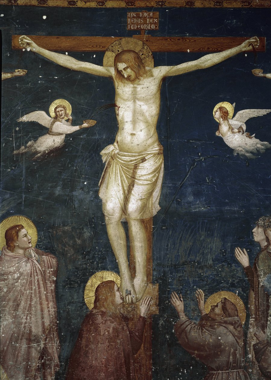 Christus am Kreuz, Detail der Kreuzigung mit fünf Franziskanern - Fresko von Giotto (c.1266 1337)