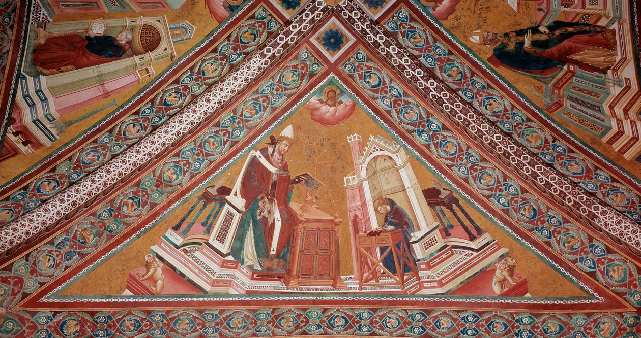 Die Kirchenlehrer: Papst Gregor I. der Große (Fresko) von Giotto (c.1266 1337)