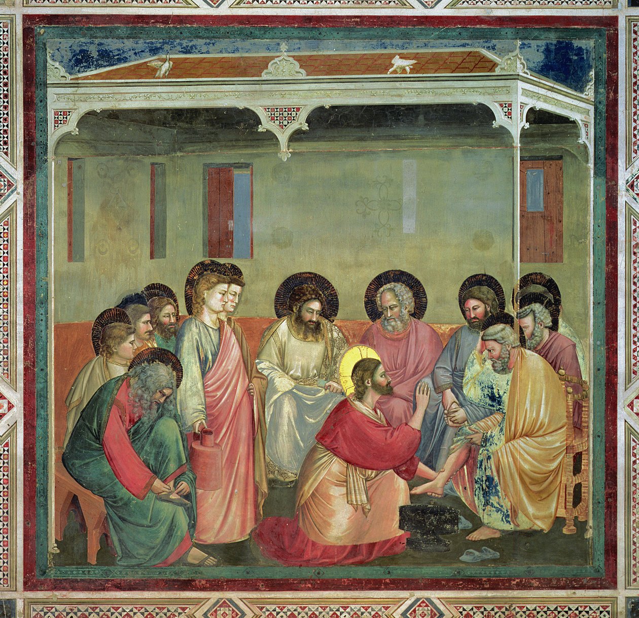 Christus wäscht die Füße der Jünger, um 1305 (nach der Restaurierung) von Giotto di Bondone