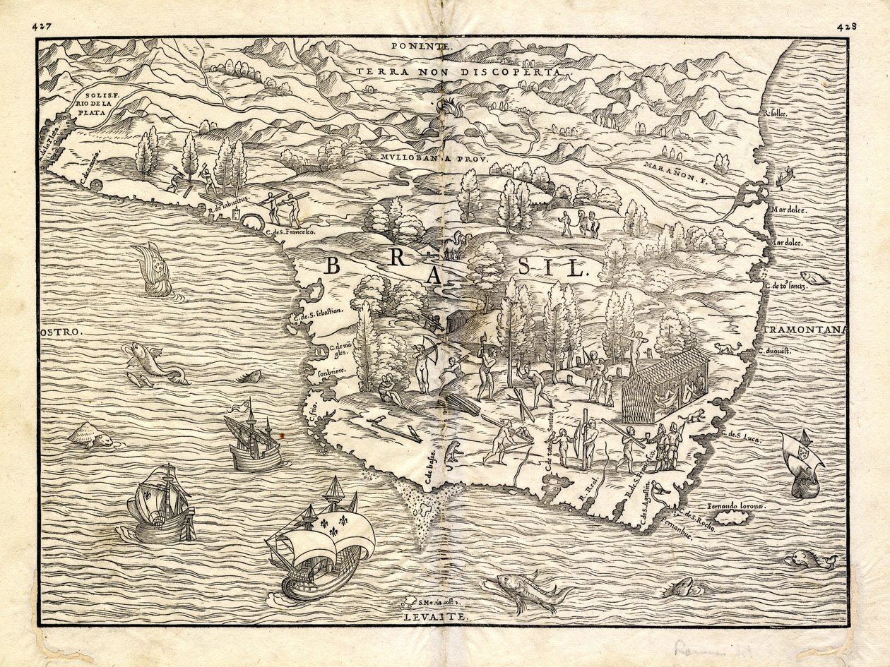 Karte von Brasilien von Giovan Battista Ramusio