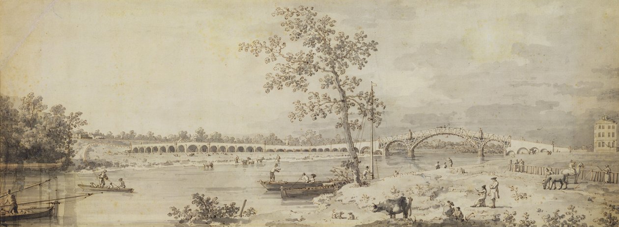 Alte Walton-Brücke vom Middlesex-Ufer aus gesehen, 1755 von Giovanni Antonio Canal
