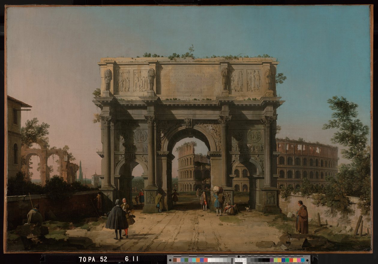 Ansicht des Konstantinsbogens mit dem Kolosseum von Giovanni Antonio Canal