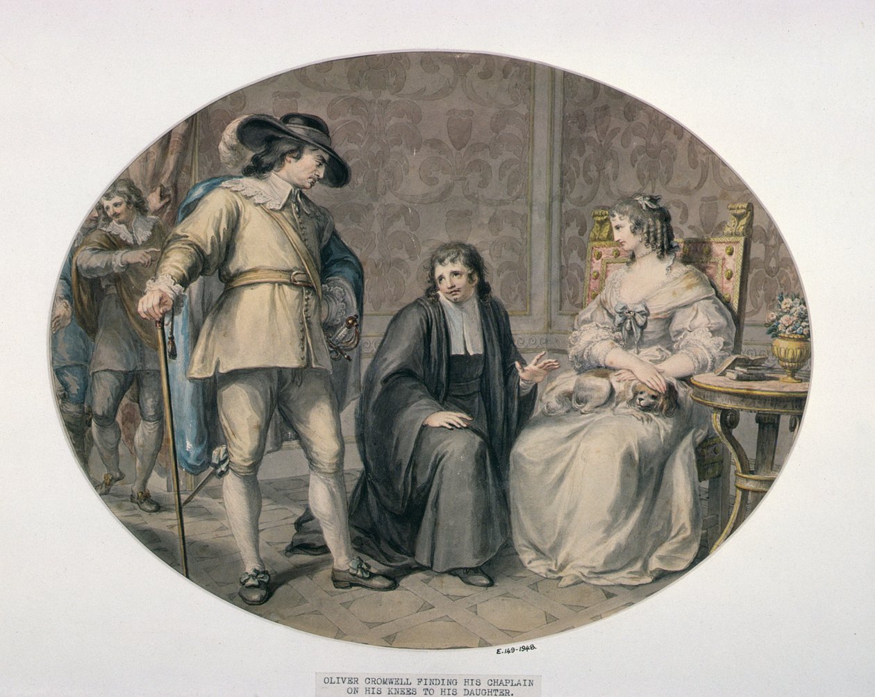 Oliver Cromwell entdeckt seinen Kaplan, Jeremiah White, kniend vor seiner jüngsten Tochter, Frances von Giovanni Battista Cipriani