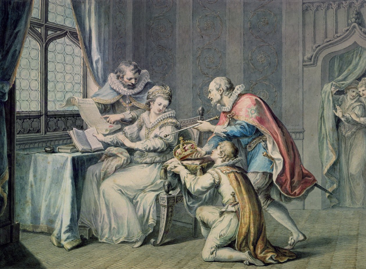 Die Herzöge von Northumberland und Suffolk bitten Lady Jane Grey, die Krone anzunehmen von Giovanni Battista Cipriani
