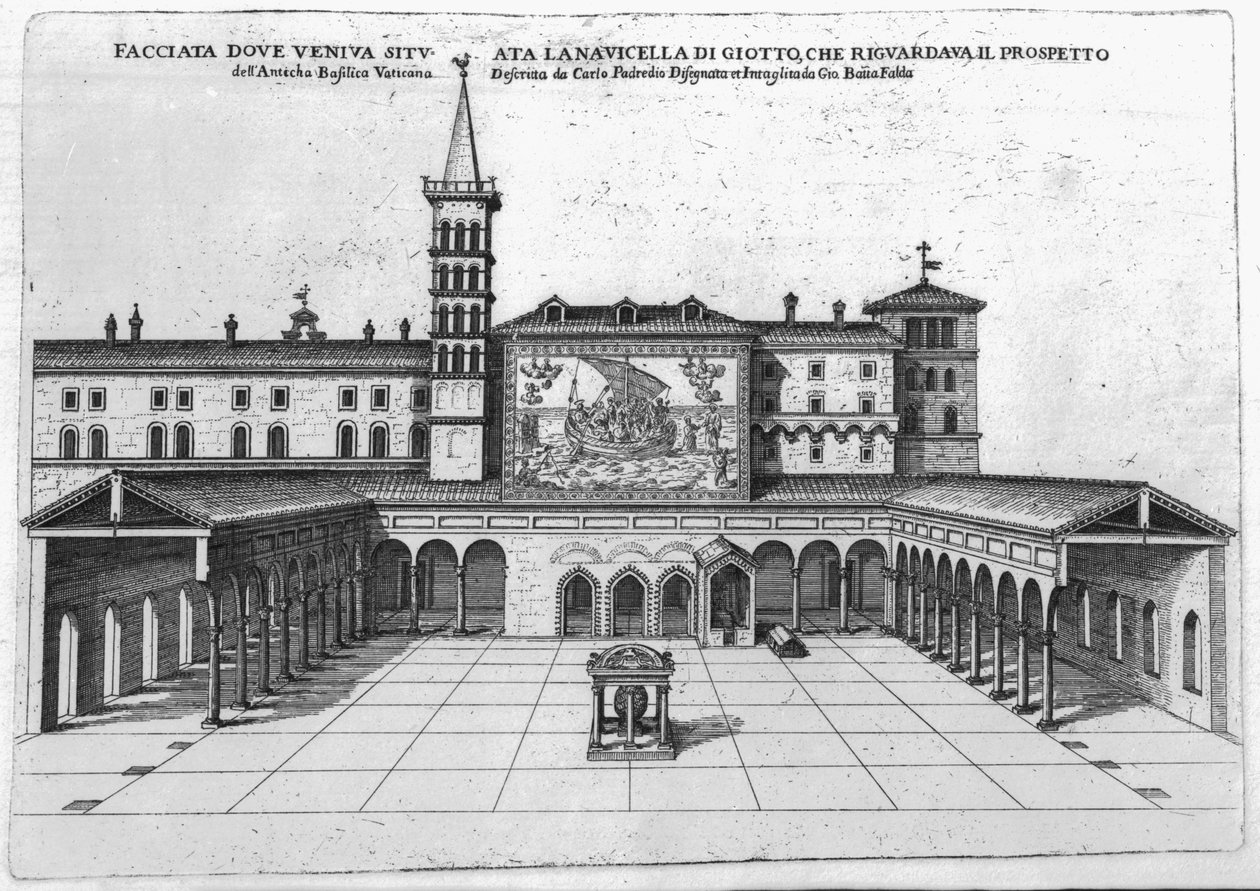 Die Benediktionsloggia der alten Vatikanbasilika mit Blick auf Giottos Mosaik von Giovanni Battista Falda