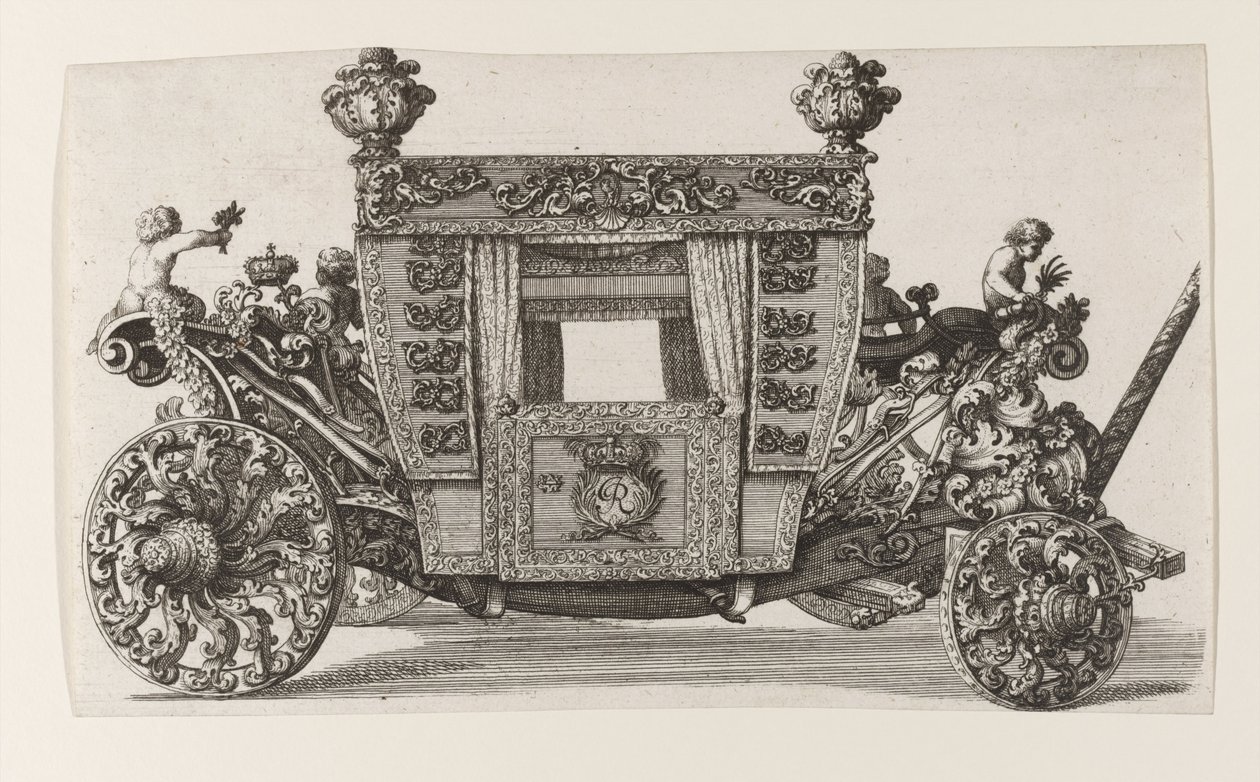 Seitenansicht der zweiten Kutsche von Lord Castelmaine, gebaut 1686 von Andrea Cornely nach seinem eigenen Entwurf von Giovanni Battista Lenardi