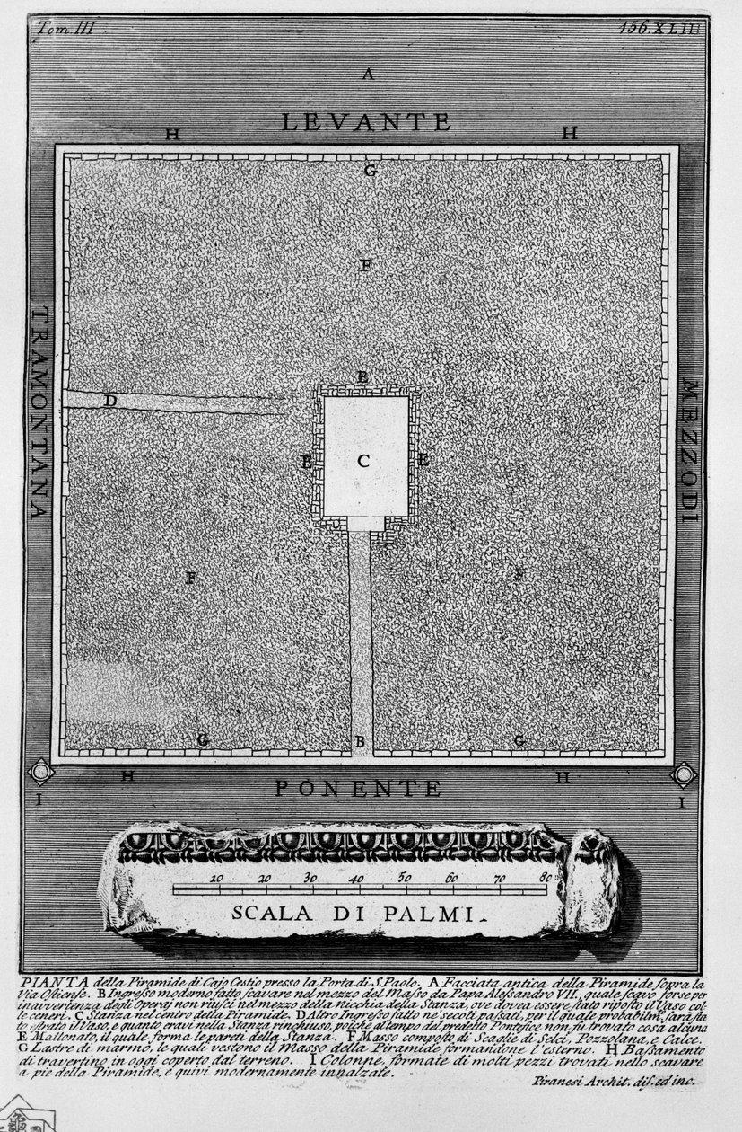 Plan der Pyramide von Cajo Cestio bei der Porta di S. Paolo von Giovanni-Battista Piranesi