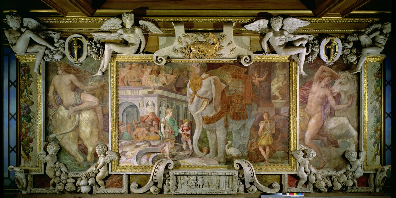 Der Triumphale Elefant, eine allegorische Hommage an Franz I. (Detail) von Giovanni Battista Rosso Fiorentino