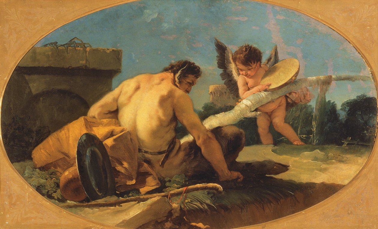 Satyr und Putto mit einem Tamburin von Giovanni Battista Tiepolo
