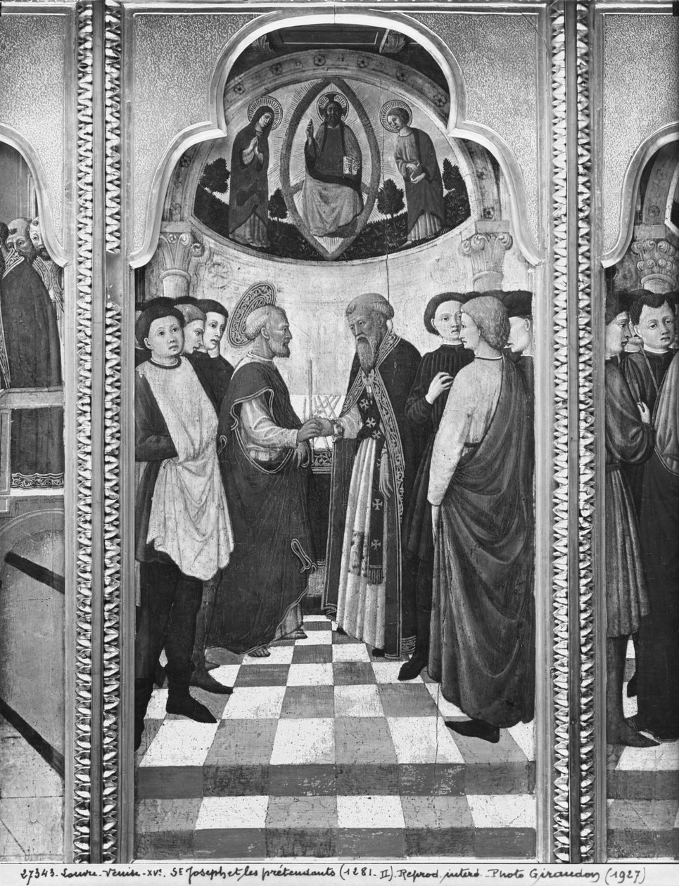 Zyklus des Lebens der Jungfrau Maria, Hl. Josef und die Freier, ca. 1445 von Giovanni Francesco da Rimini