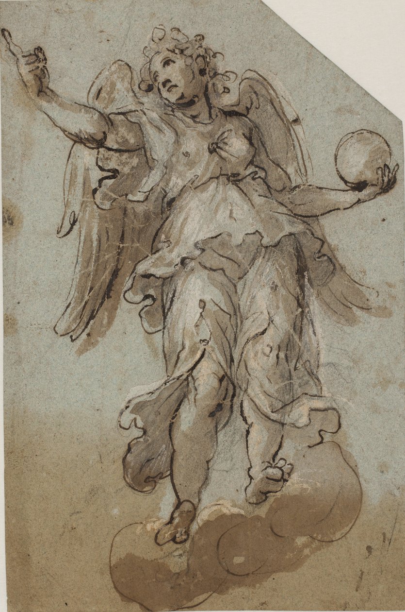Engel mit einer Kugel unter Wolken von Giovanni Alberti
