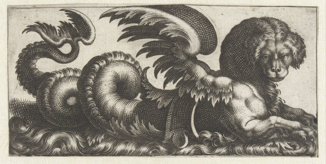 Geflügelter Seehund mit einer Art Sattel auf dem Rücken von Giovanni Andrea Maglioli