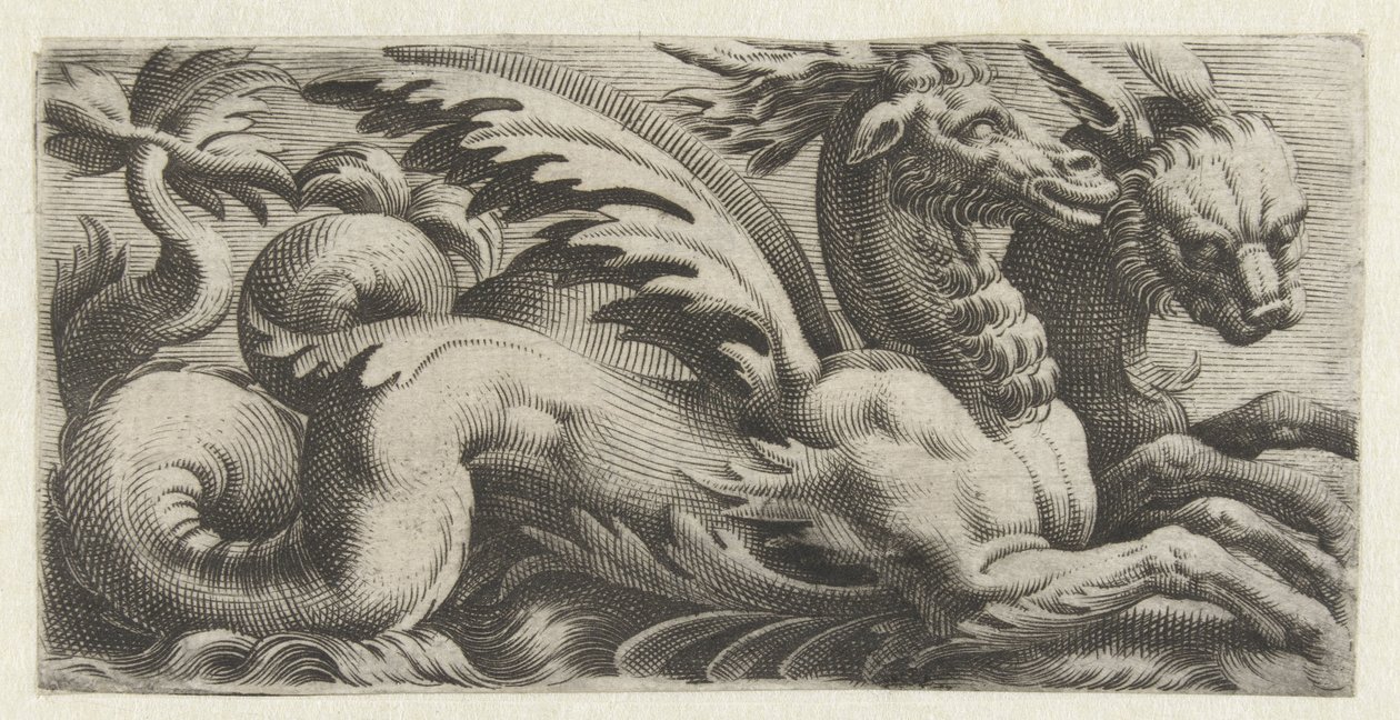 Zwei Seeungeheuer nebeneinander (Friesen mit Seemonstern) von Giovanni Andrea Maglioli