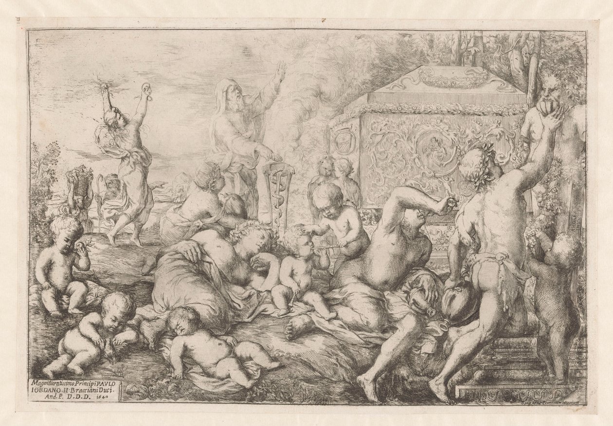 Bacchanal mit Altar, Faun und Silenus von Giovanni Andrea Podesta