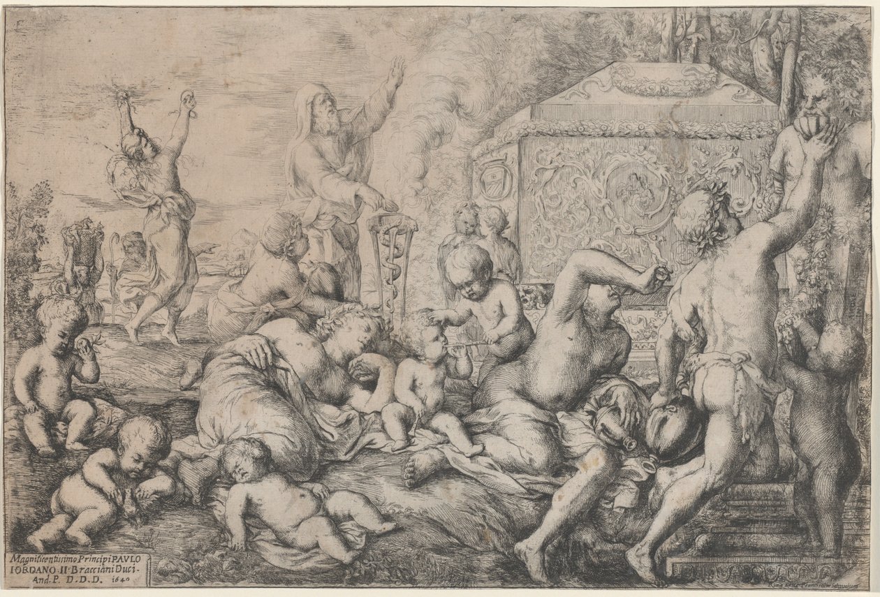 Bacchanal mit Altar, Faun und Silenus von Giovanni Andrea Podesta