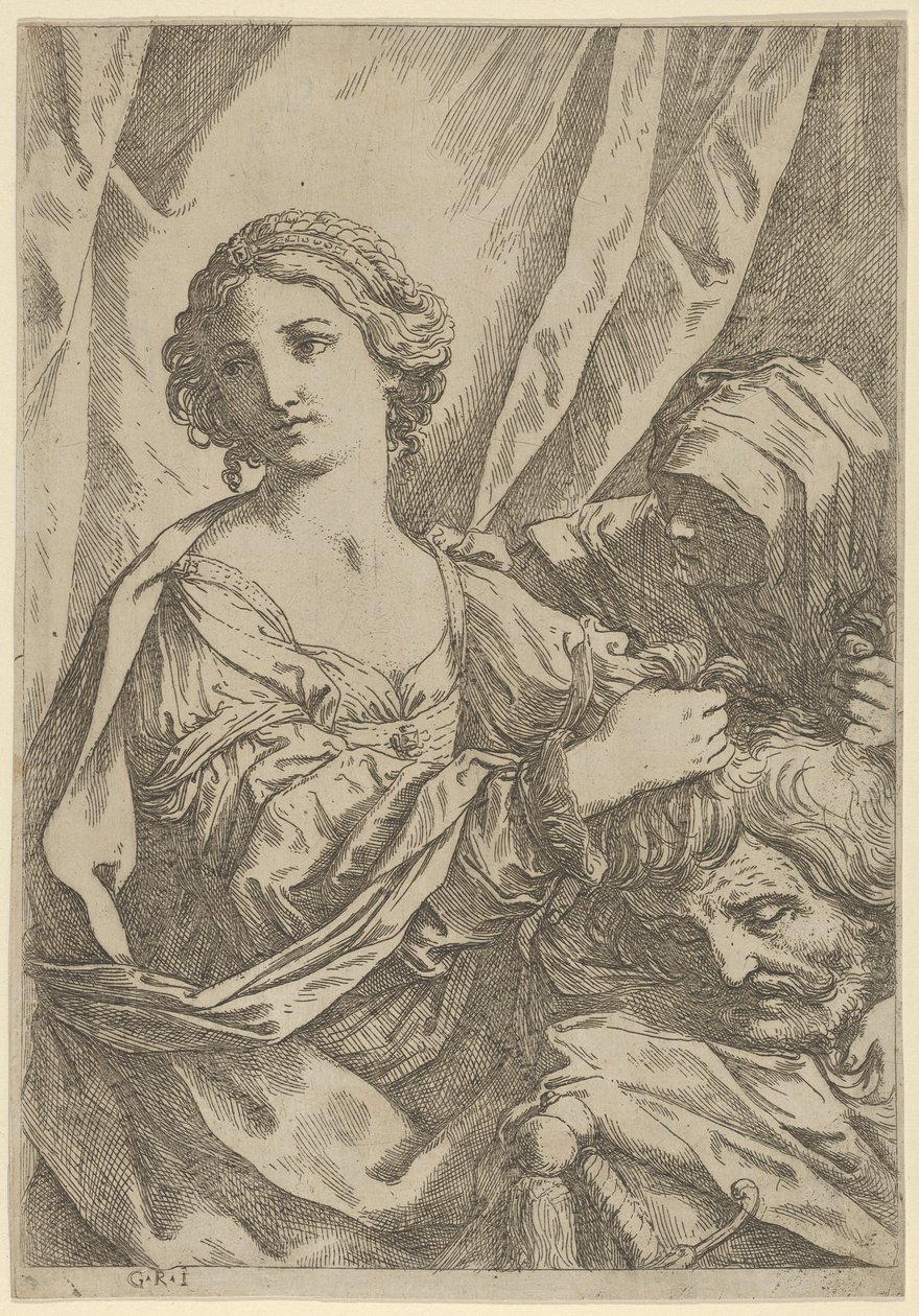 Judith, die den Kopf von Holofernes an den Haaren hält und nach links schaut, eine alte Frau..., 1600-1640 von Giovanni Andrea Sirani