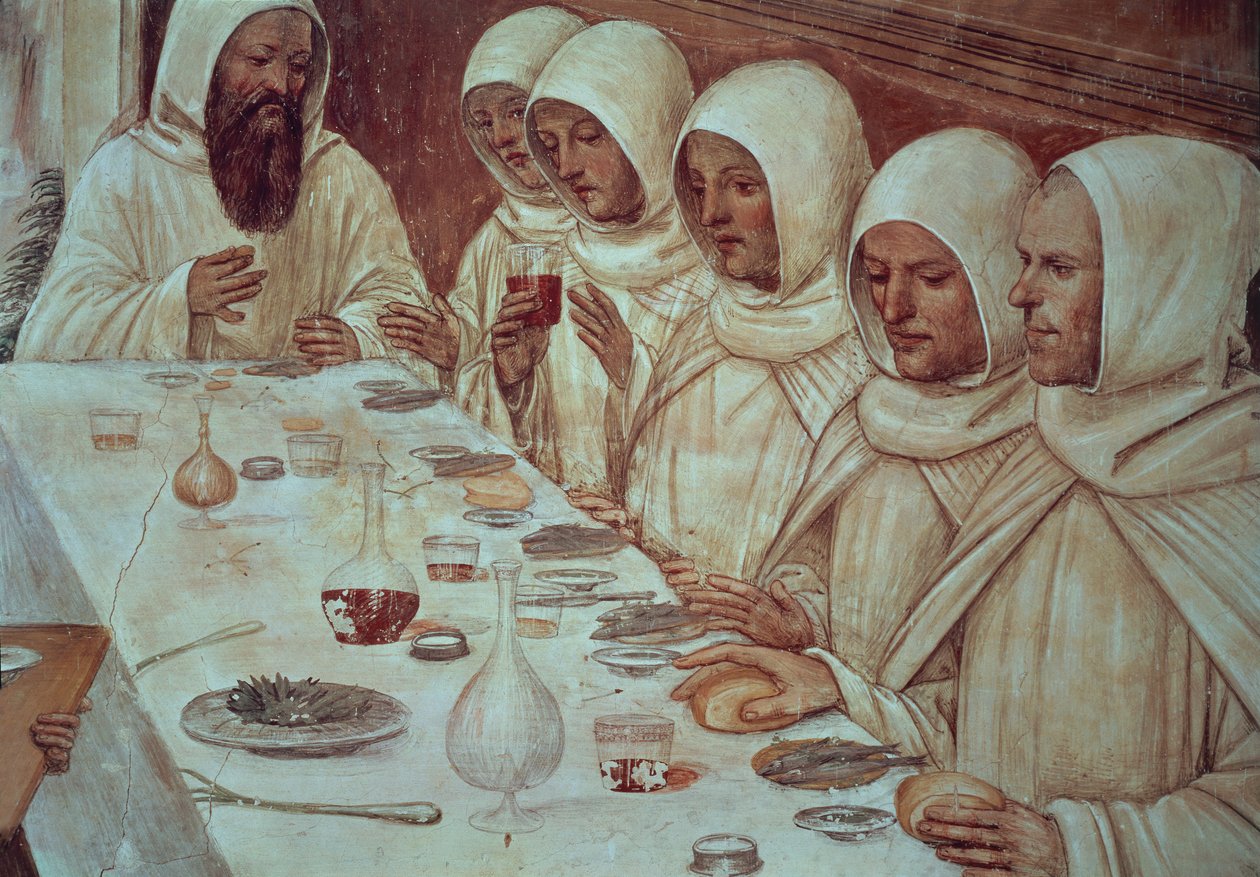 Der heilige Benedikt hat reichlich Mehl erhalten und die Mönche gespeist (Detail) von Giovanni Antonio Bazzi Sodoma