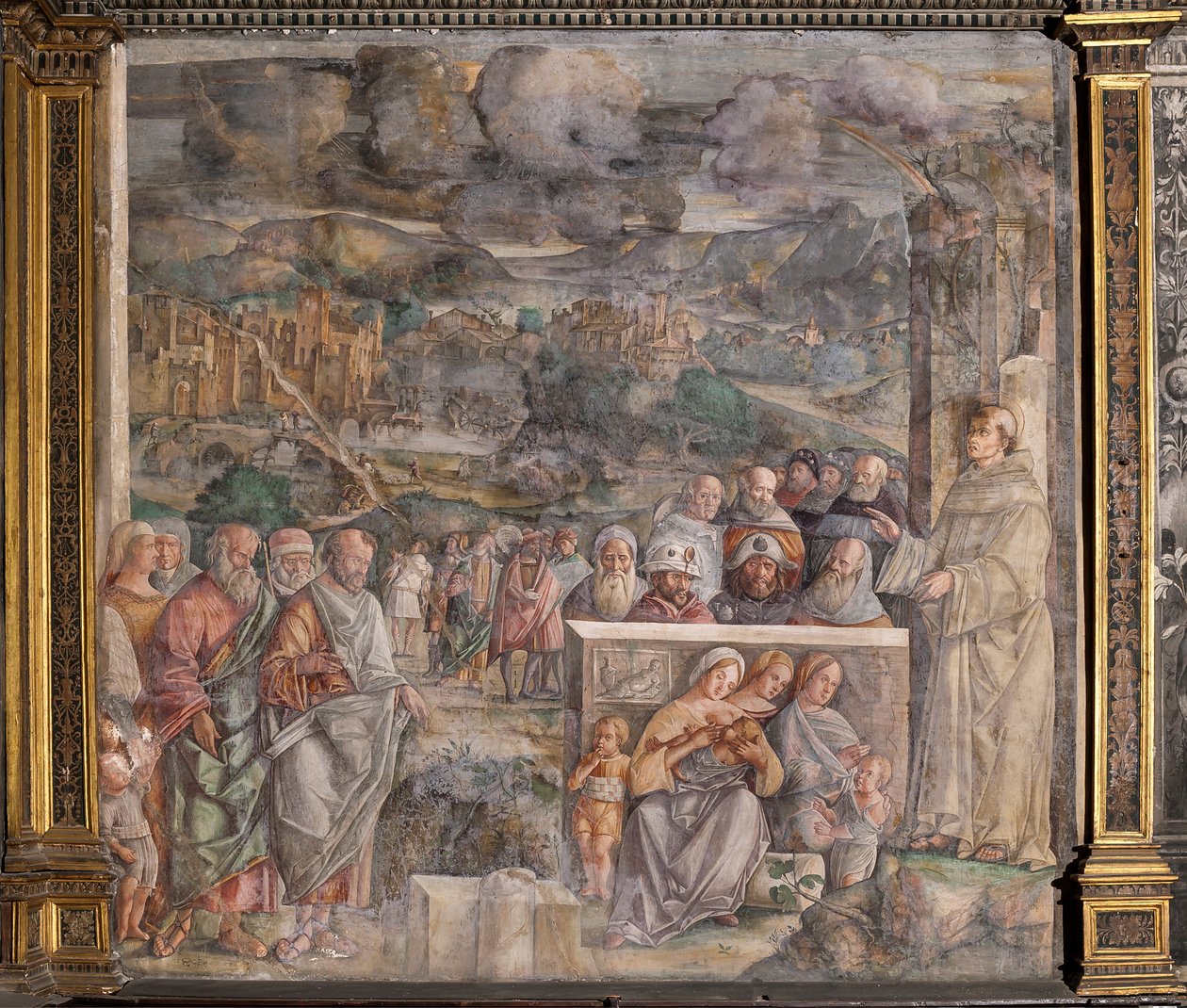 Der heilige Antonius kommt in Padua an und stellt Frieden zwischen den Bürgern her von Giovanni Antonio Corona
