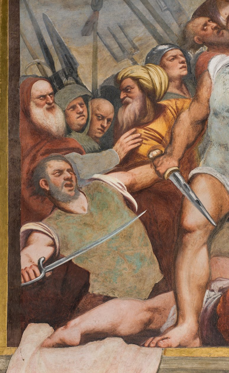 Zentrales Kirchenschiff, Erster südlicher Bogen, Christus ans Kreuz genagelt, Il Pordenone von Giovanni Antonio Pordenone