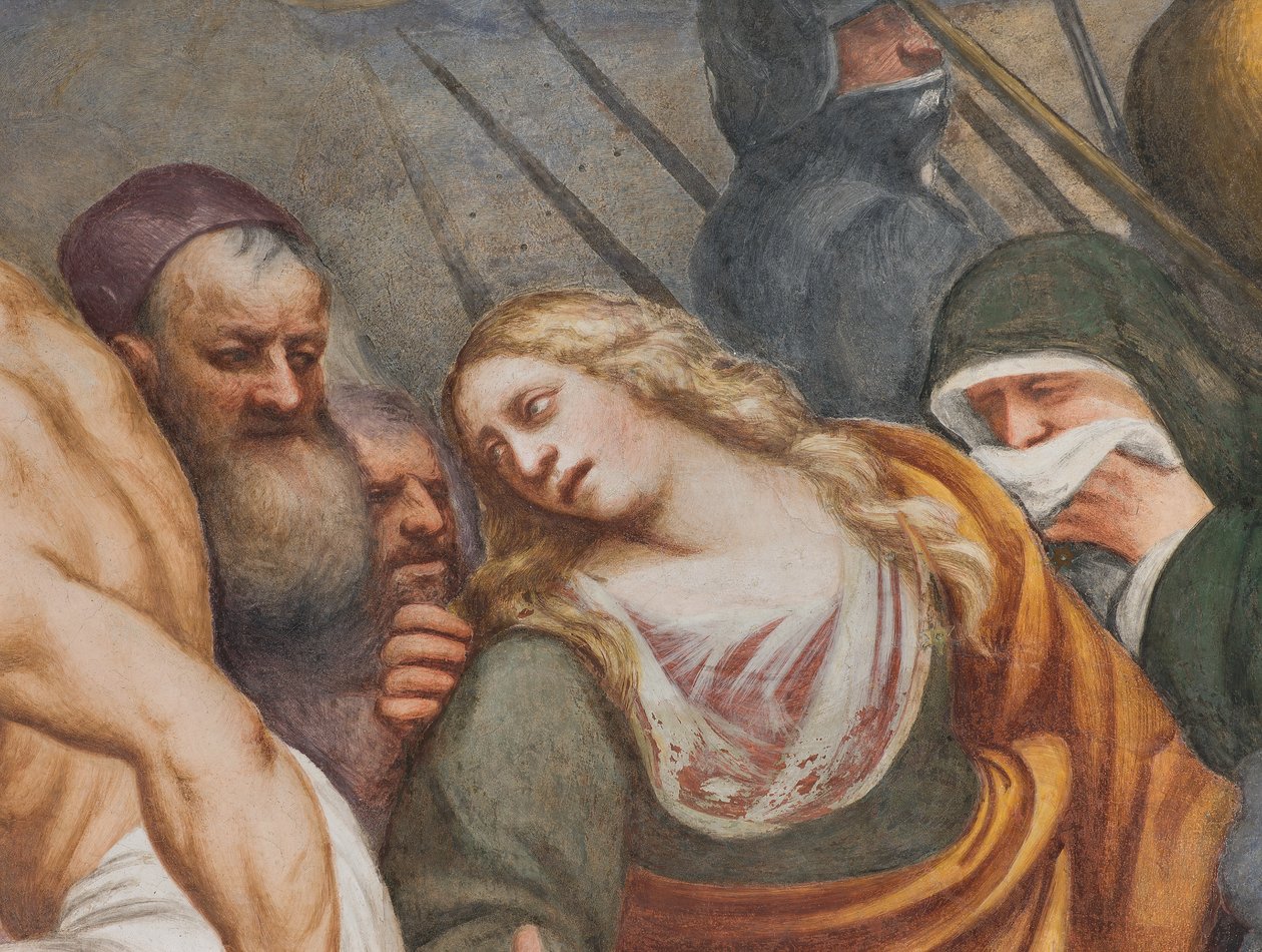 Zentrales Kirchenschiff, Zweites südliches Joch, Jesus fällt unter dem Kreuz von Giovanni Antonio Pordenone