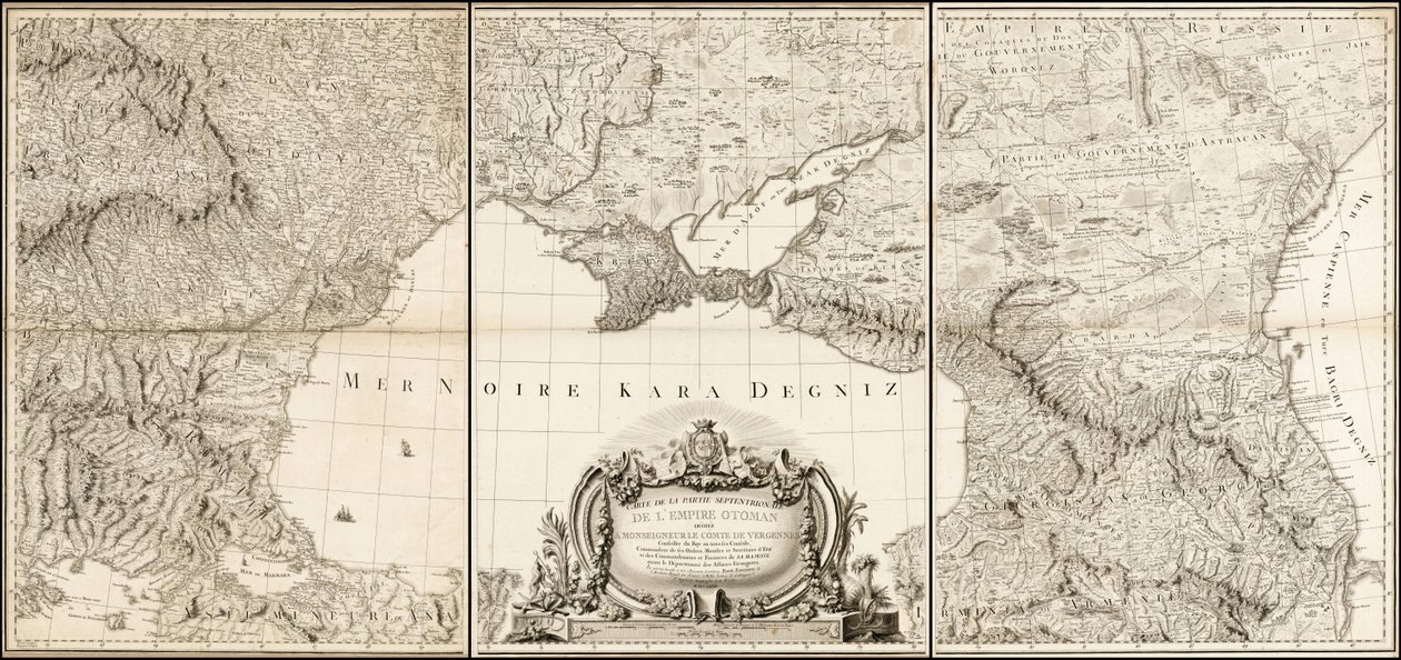 Karte des Schwarzen Meeres von 1774 mit angrenzenden Teilen der türkischen und russischen Reiche von Giovanni Antonio Rizzi Zannoni