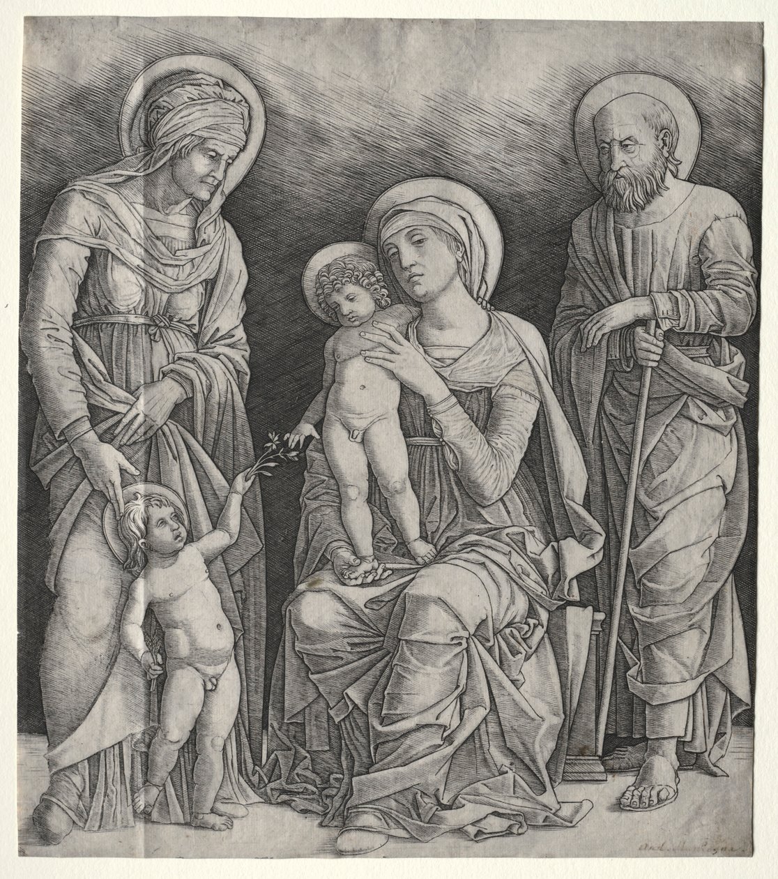 Heilige Familie mit der heiligen Elisabeth und dem kleinen Johannes dem Täufer von Giovanni Antonio da Brescia