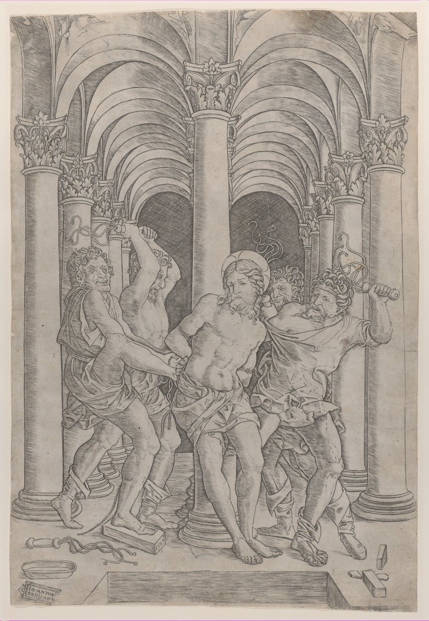 Die Geißelung Christi, der an eine Säule gebunden ist von Giovanni Antonio da Brescia