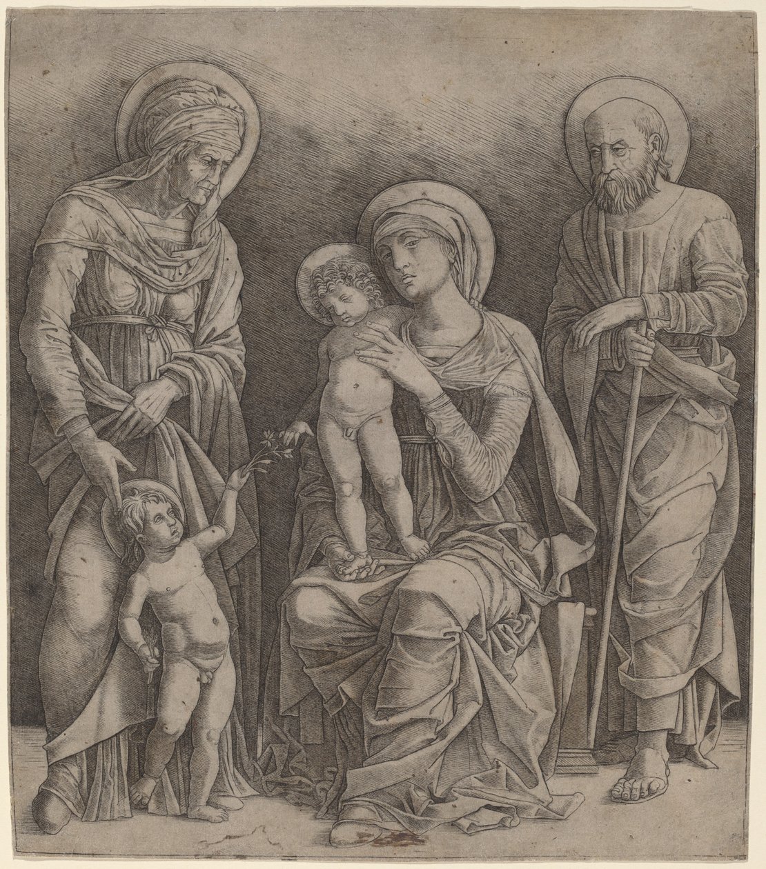 Heilige Familie mit der heiligen Elisabeth und dem kleinen heiligen Johannes von Giovanni Antonio da Brescia, after Andrea Mantegna