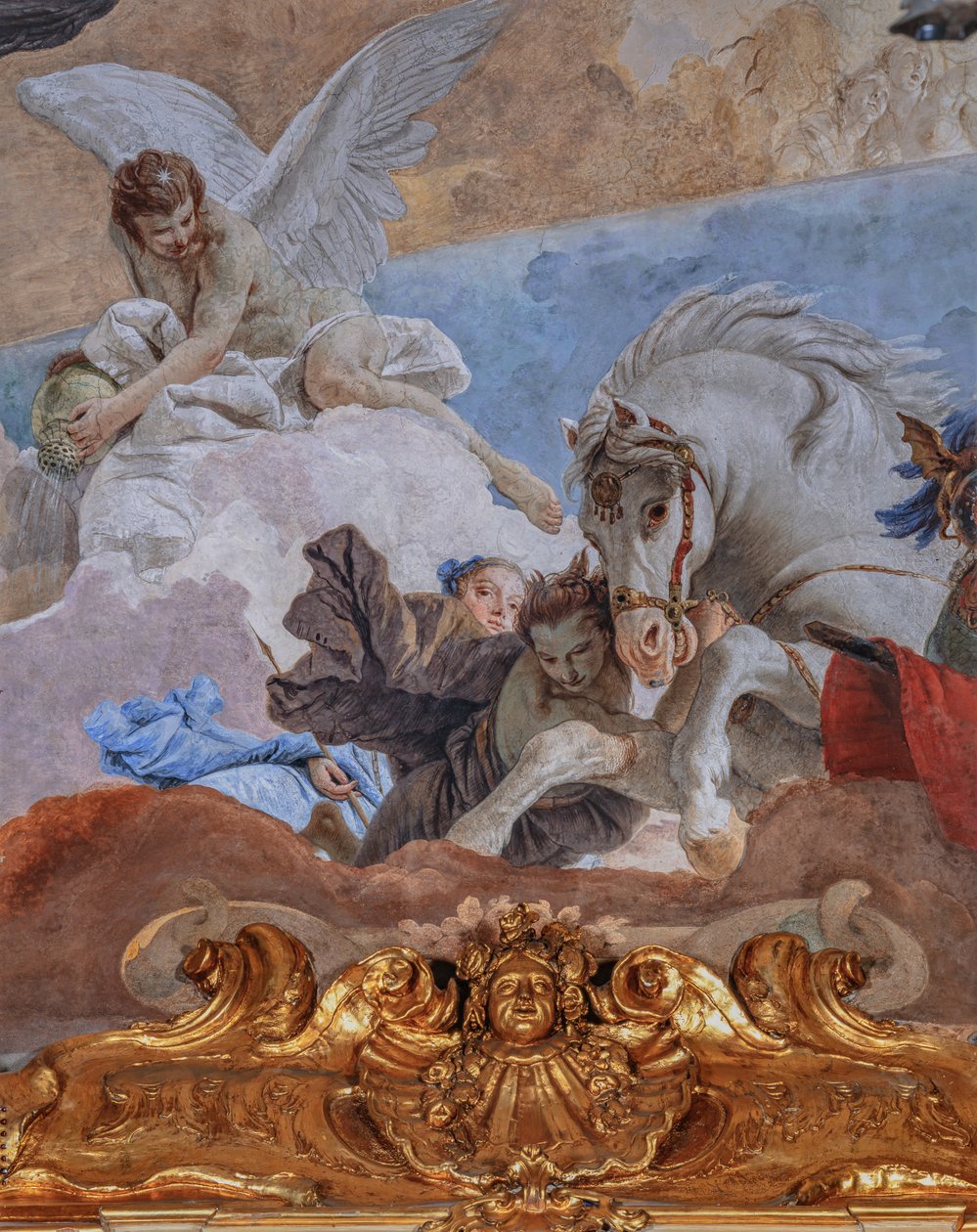 Clerici-Palast, die Galerie der Wandteppiche oder der Tiepolo-Saal: "Die Quadriga der Sonne erleuchtet die Welt" (Detail) von Giovanni Battista Tiepolo