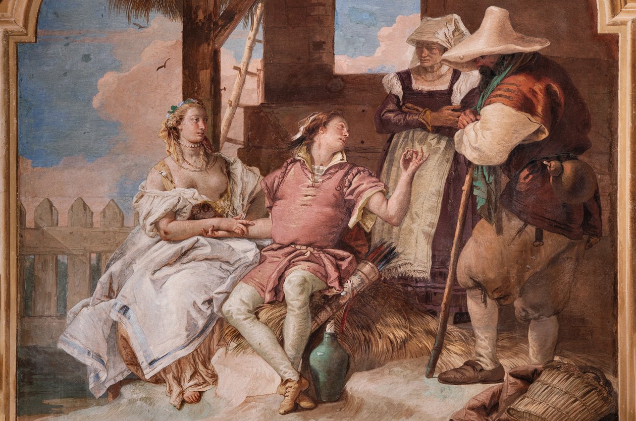 Palazzina (Kleines Gebäude): zweiter Raum oder Raum von Ariosto mit Fresken, die Episoden aus "Orlando Furioso" darstellen: "Angelica und Medoro im Haus der Hirten" von Giovanni Battista Tiepolo