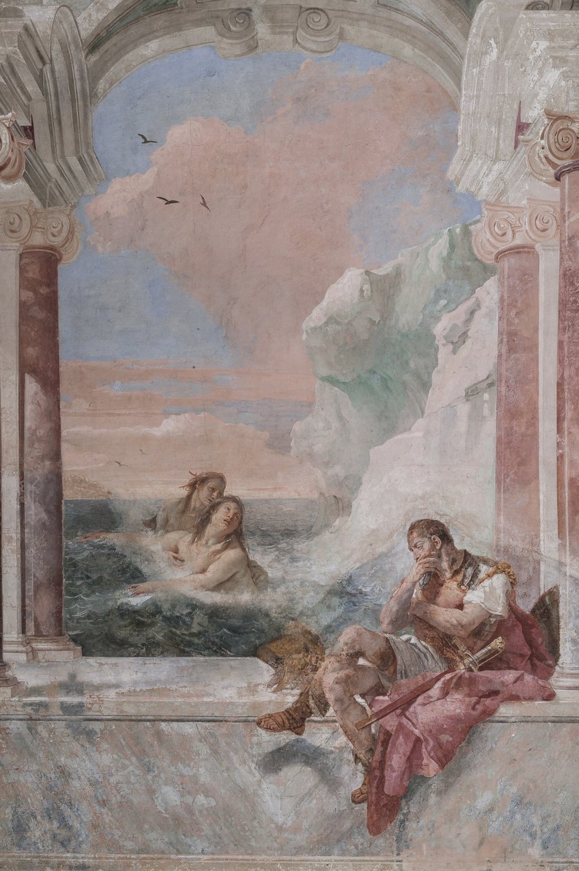 Palazzina: Ansicht des ersten Raums und seiner Fresken aus der Ilias: Achill in Tränen, während seine Mutter Thetis aus dem Meer auftaucht, um ihn zu trösten von Giovanni Battista Tiepolo