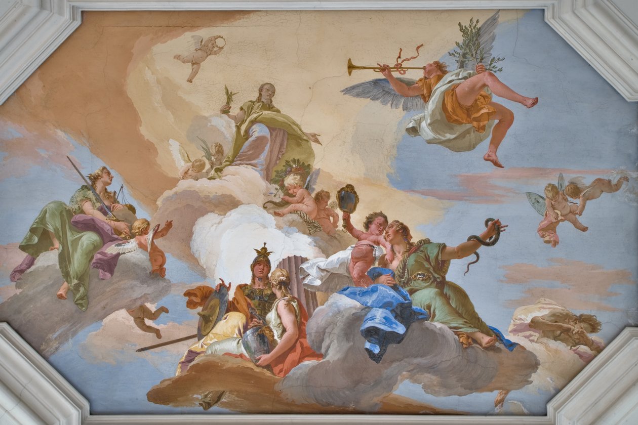 Triumph des Ruhms verkündet von der Ehre unter den Kardinaltugenden von Giovanni Battista Tiepolo