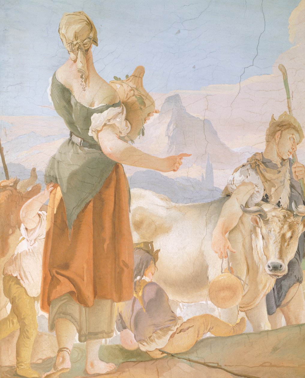 Rachel versteckt Götzen, Fresko, Detail, Erzbischöflicher Palast in Udine von Giovanni Battista Tiepolo