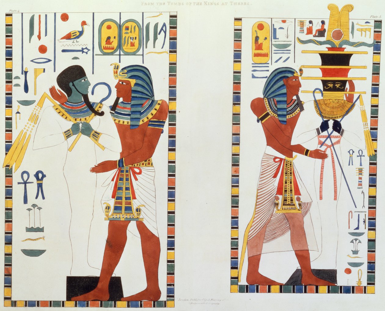 Zwei Wandgemälde aus den Königsgräbern von Theben, entdeckt von G. Belzoni, Tafel 5 aus Plates Illustrative of the Researches in Egypt and Nubia von Giovanni Battista Belzoni