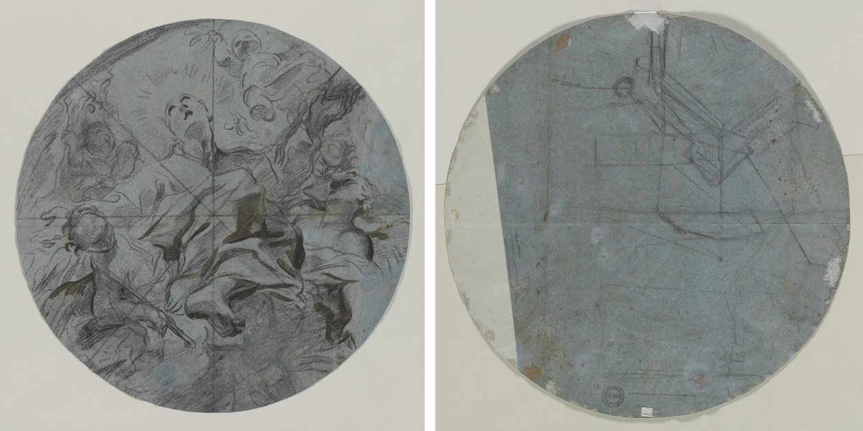 Apotheose eines Heiligen (recto); Architektonische Skizze(?) (verso) von Giovanni Battista Benaschi