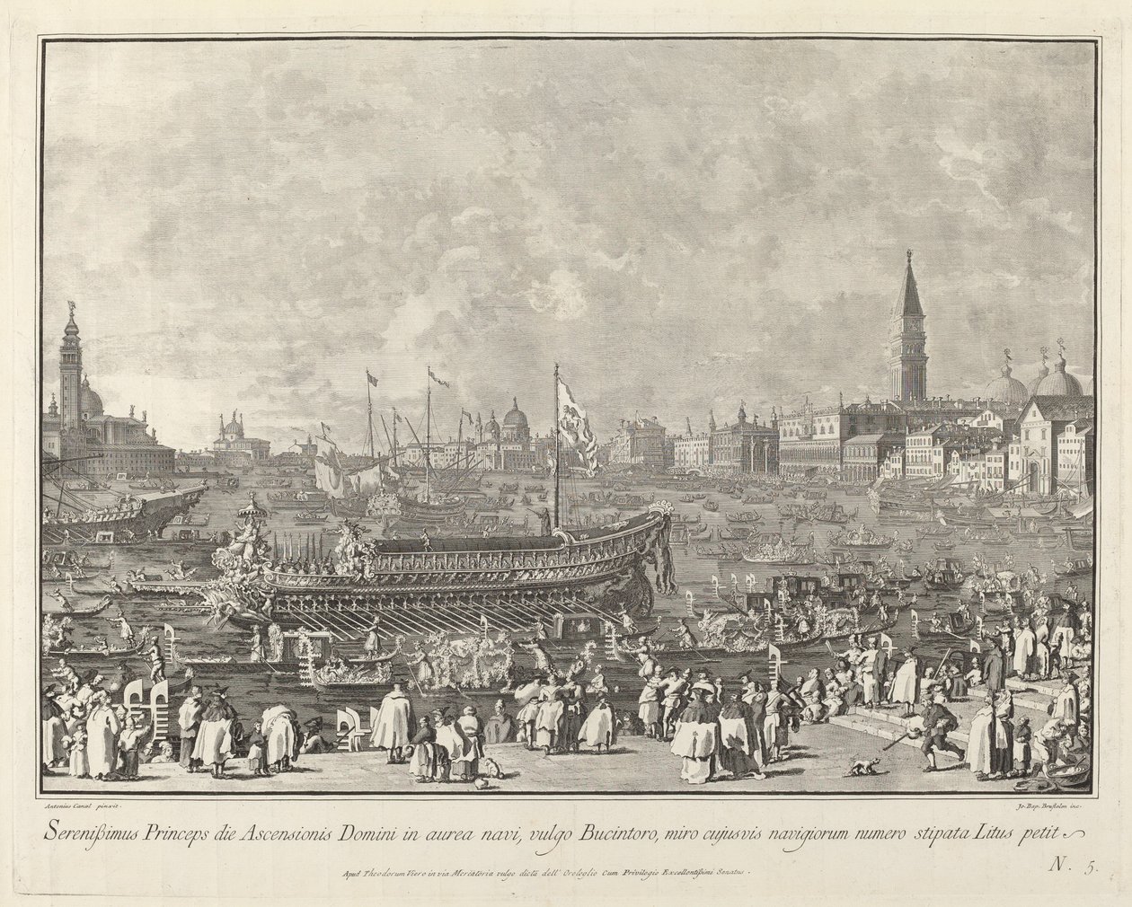 Der Doge im Bucintoro verlässt den Porto di Lido am Himmelfahrtstag von Giovanni Battista Brustolon after Canaletto