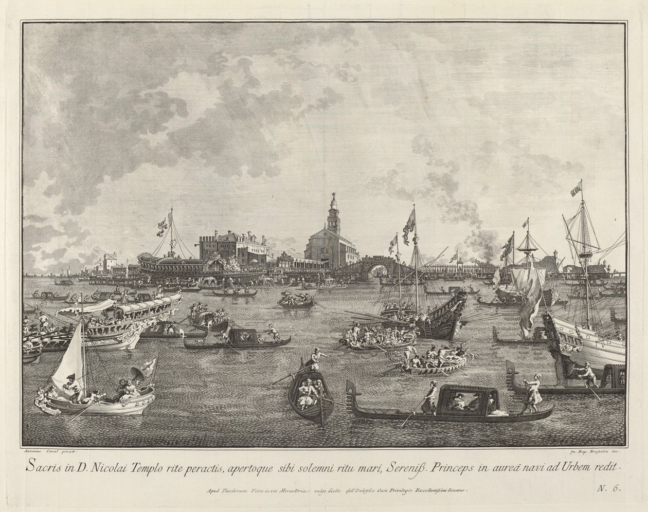 Der Doge im Bucintoro verlässt San Nicolò di Lido von Giovanni Battista Brustolon after Canaletto