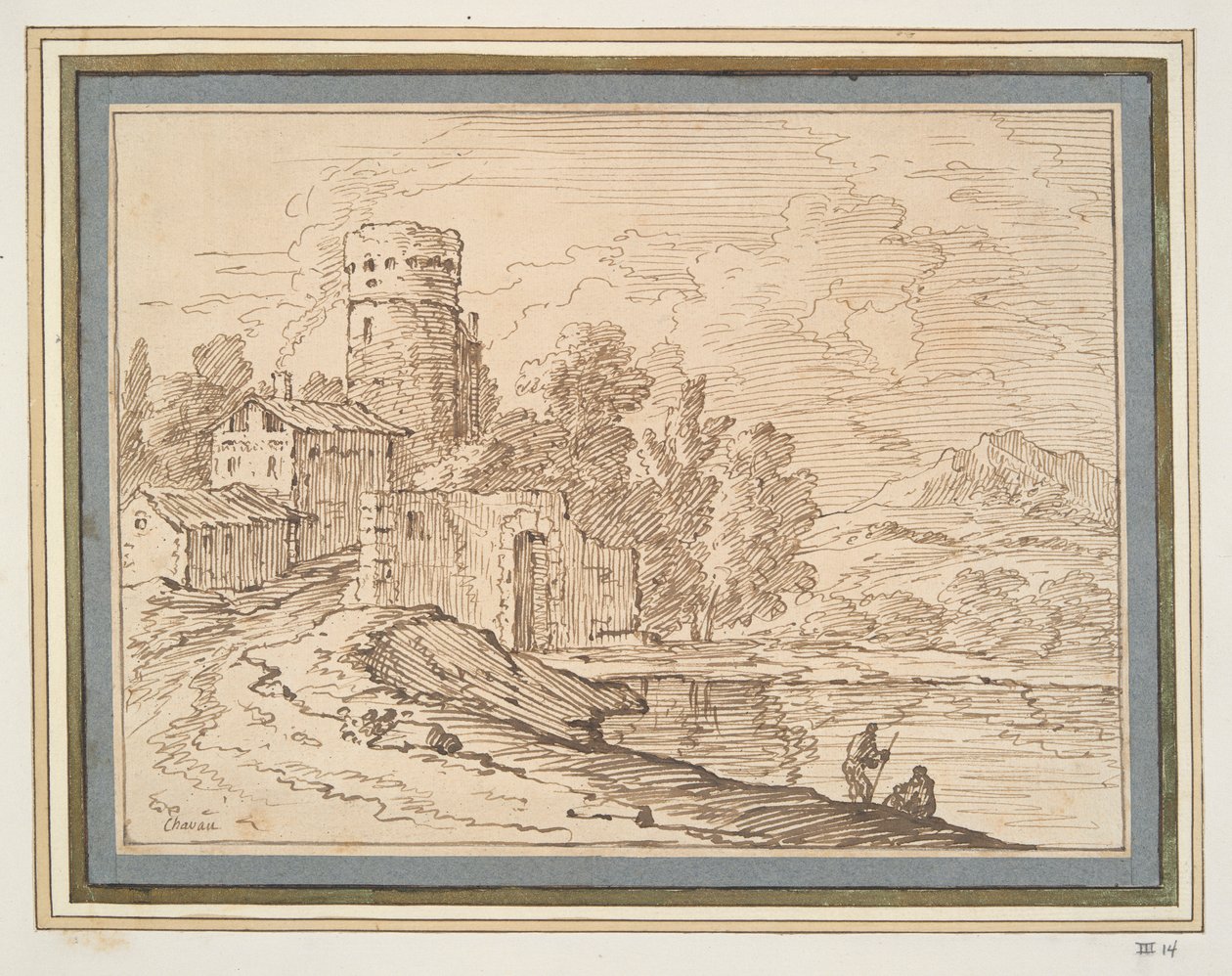 Landschaft mit Schloss am Wasser von Giovanni Battista Busiri
