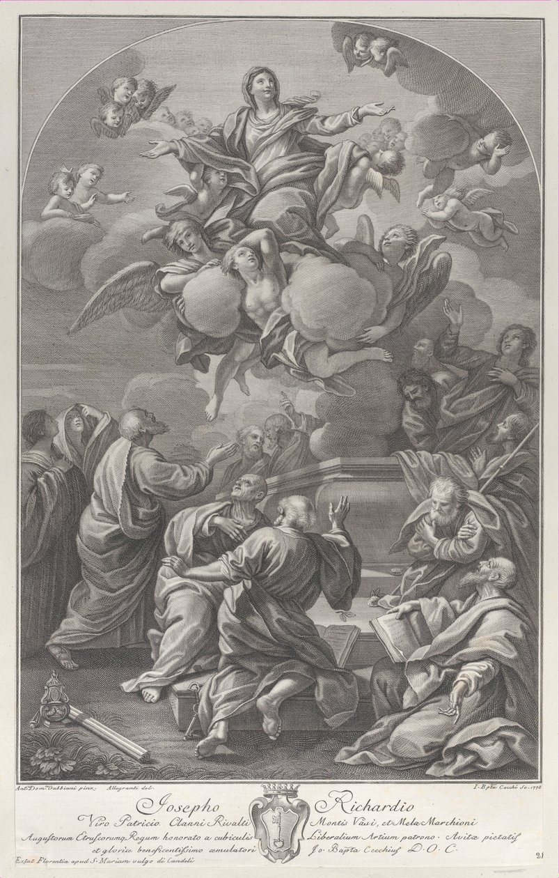 Die Himmelfahrt der Jungfrau, die von Aposteln umgeben aus dem Grab steigt, 1778 von Giovanni Battista Cecchi