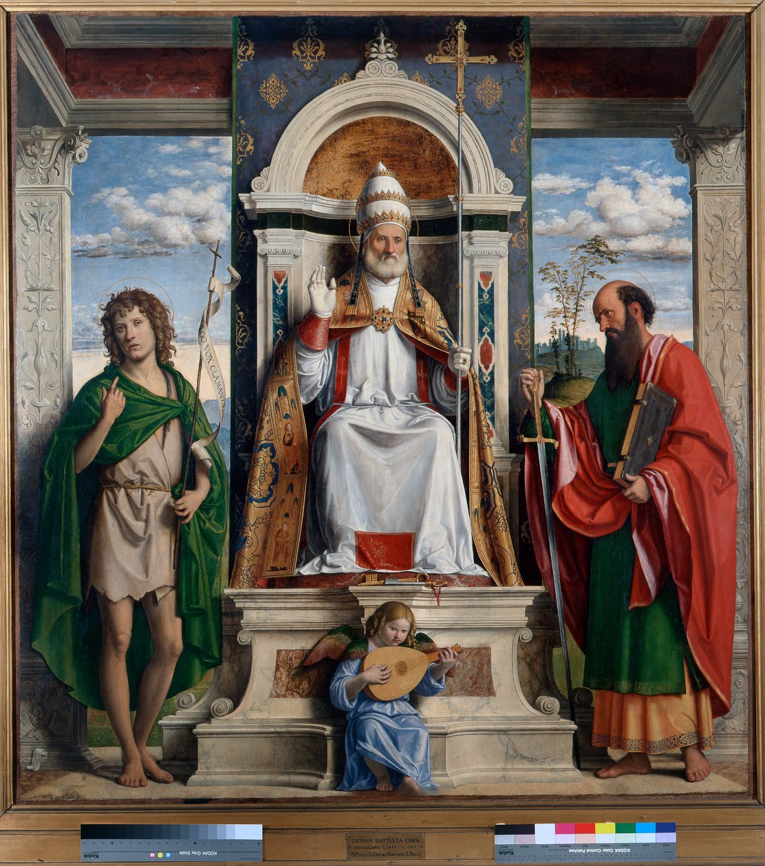 St. Peter auf dem Thron mit St. Johannes dem Täufer und St. Paulus von Giovanni Battista Cima da Conegliano