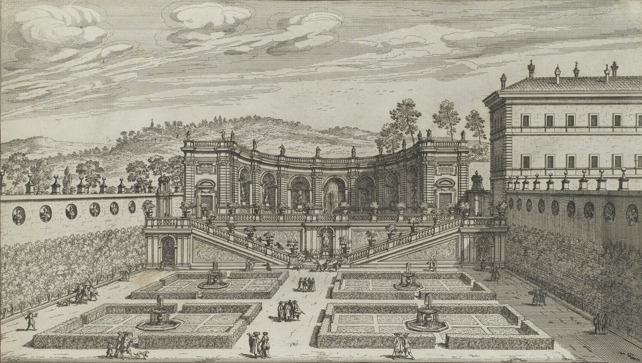 Andere Ansicht in Perspektive des Theaters und Gartens von Mondragone in Frascati, 1691 oder später von Giovanni Battista Falda
