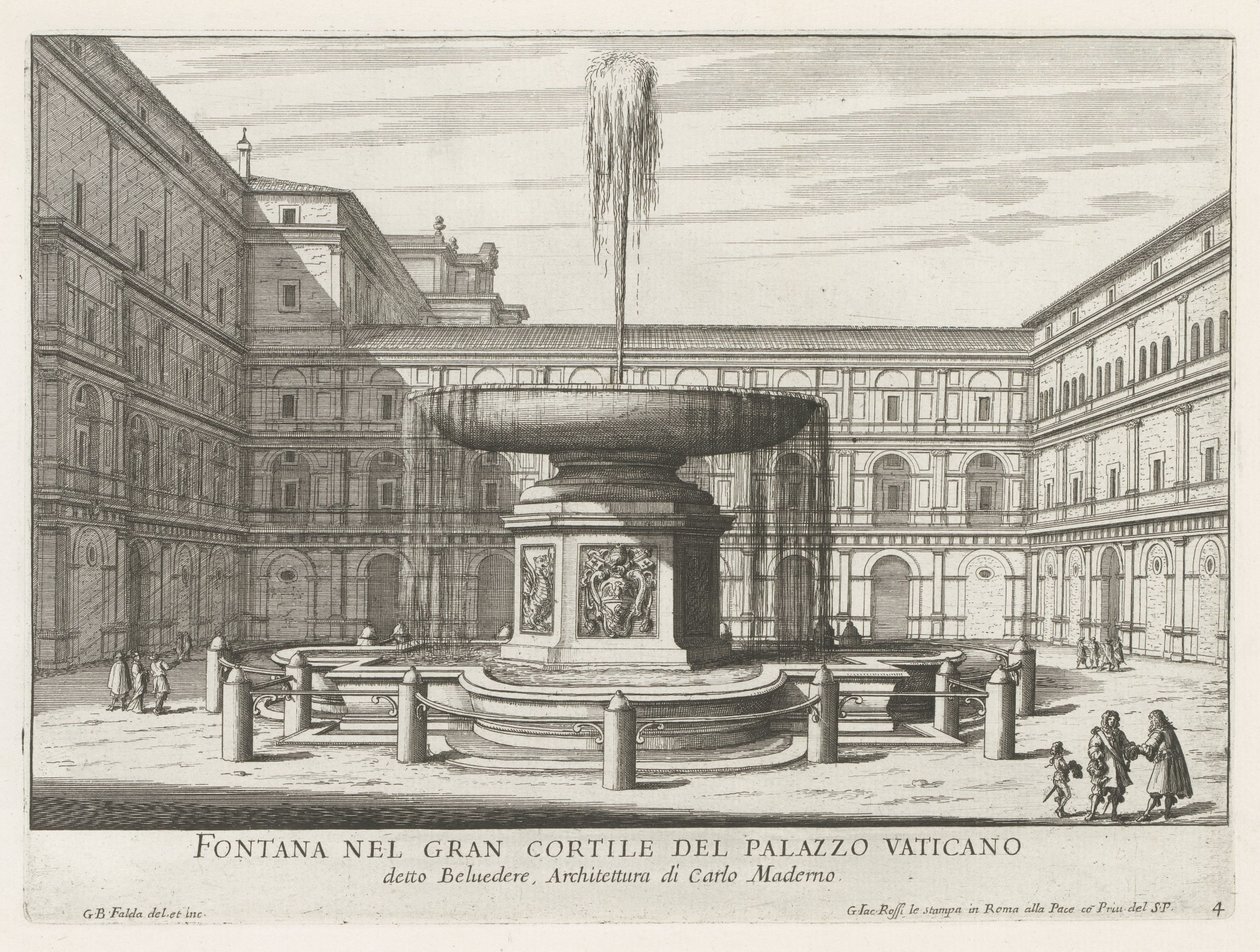 Brunnen im Cortile del Belvedere im Vatikan (Serie) von Giovanni Battista Falda