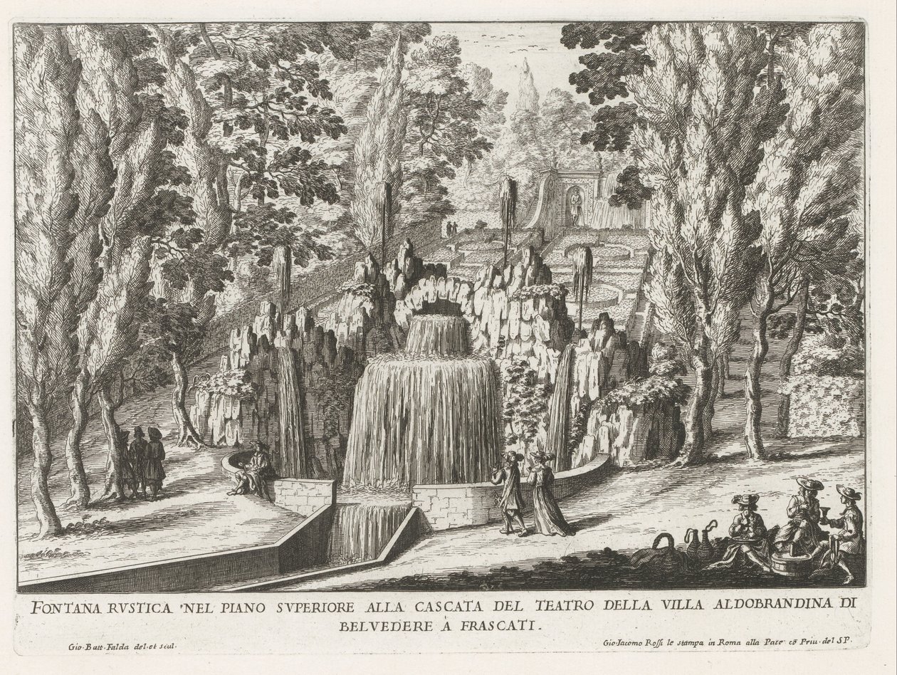 Fontein in de tuinen van de Villa Aldobrandini te Frascati von Giovanni Battista Falda
