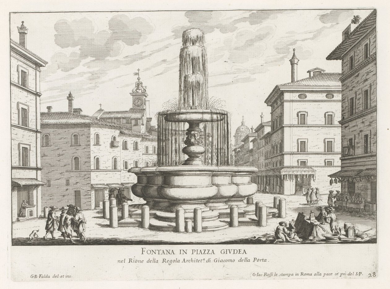 Brunnen auf der Piazza Giudia in Rom von Giovanni Battista Falda