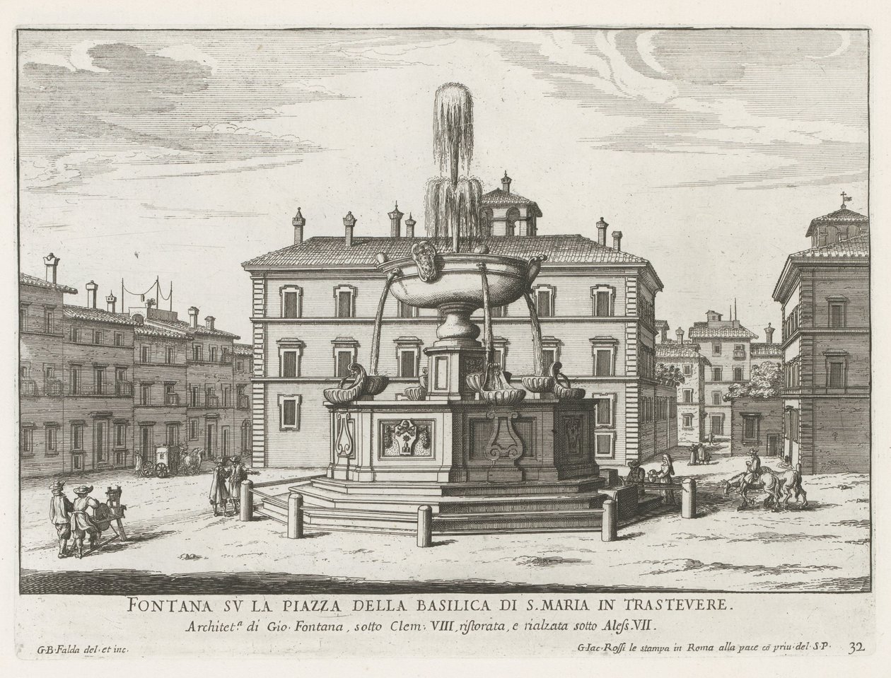 Brunnen auf der Piazza Santa Maria in Trastevere von Giovanni Battista Falda